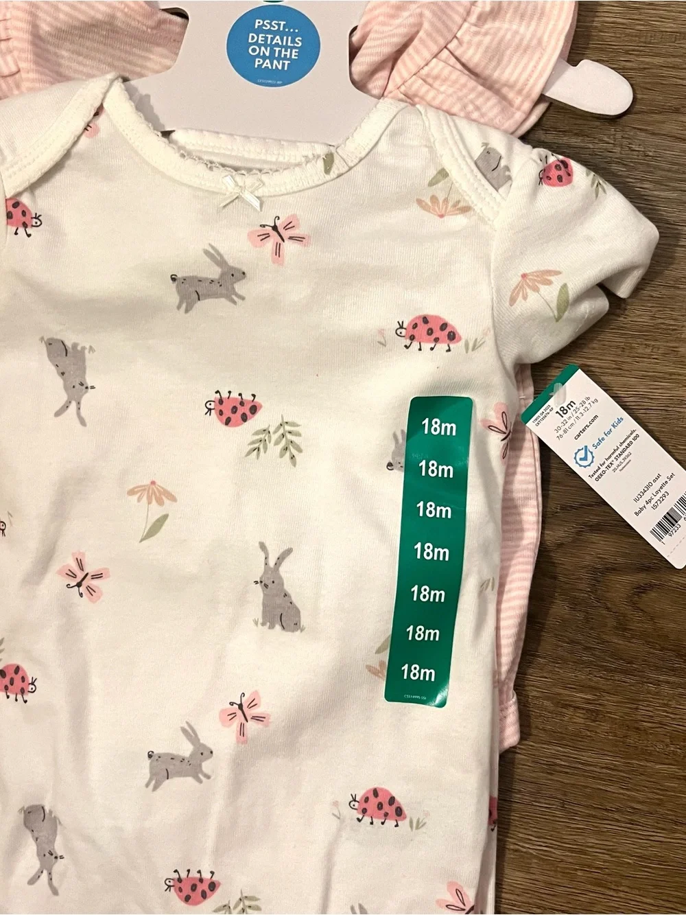 NEW NWT Carter’s Toddler Girls 4-Piece Outfit Set Pink Bunnies Stripes Size 18M - Picture 5 of 8